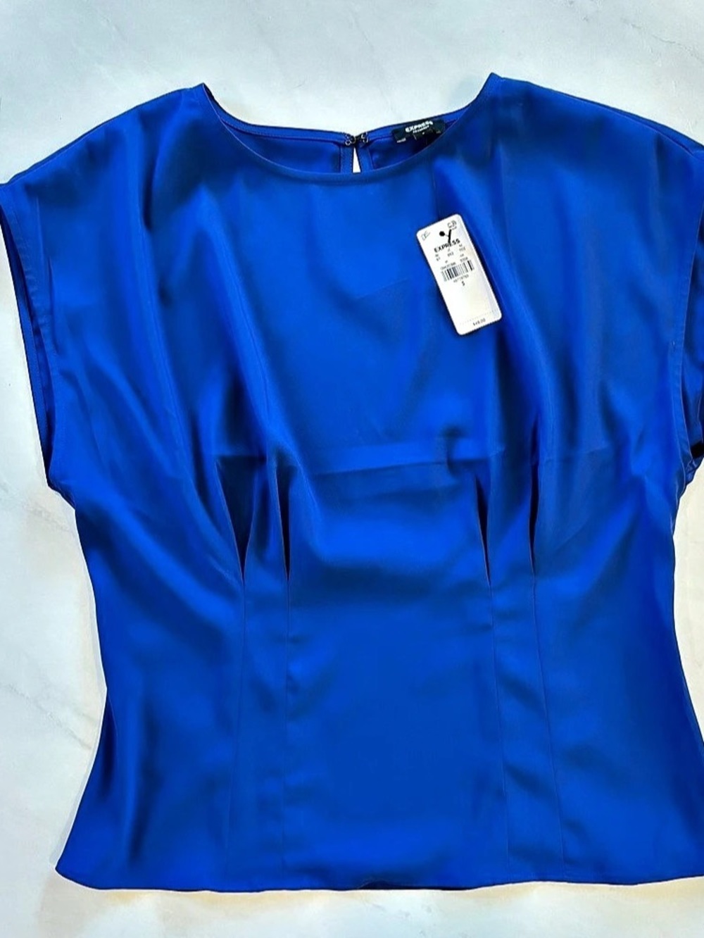 NWT Express Gramercy Pleated Front Top Blue Small